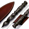 Personalized 6.5 inch Custom Forged Hunter Damascus Steel Tri Dagger Hand Forged Twisted Pattern Kris Dagger W Leather Cover