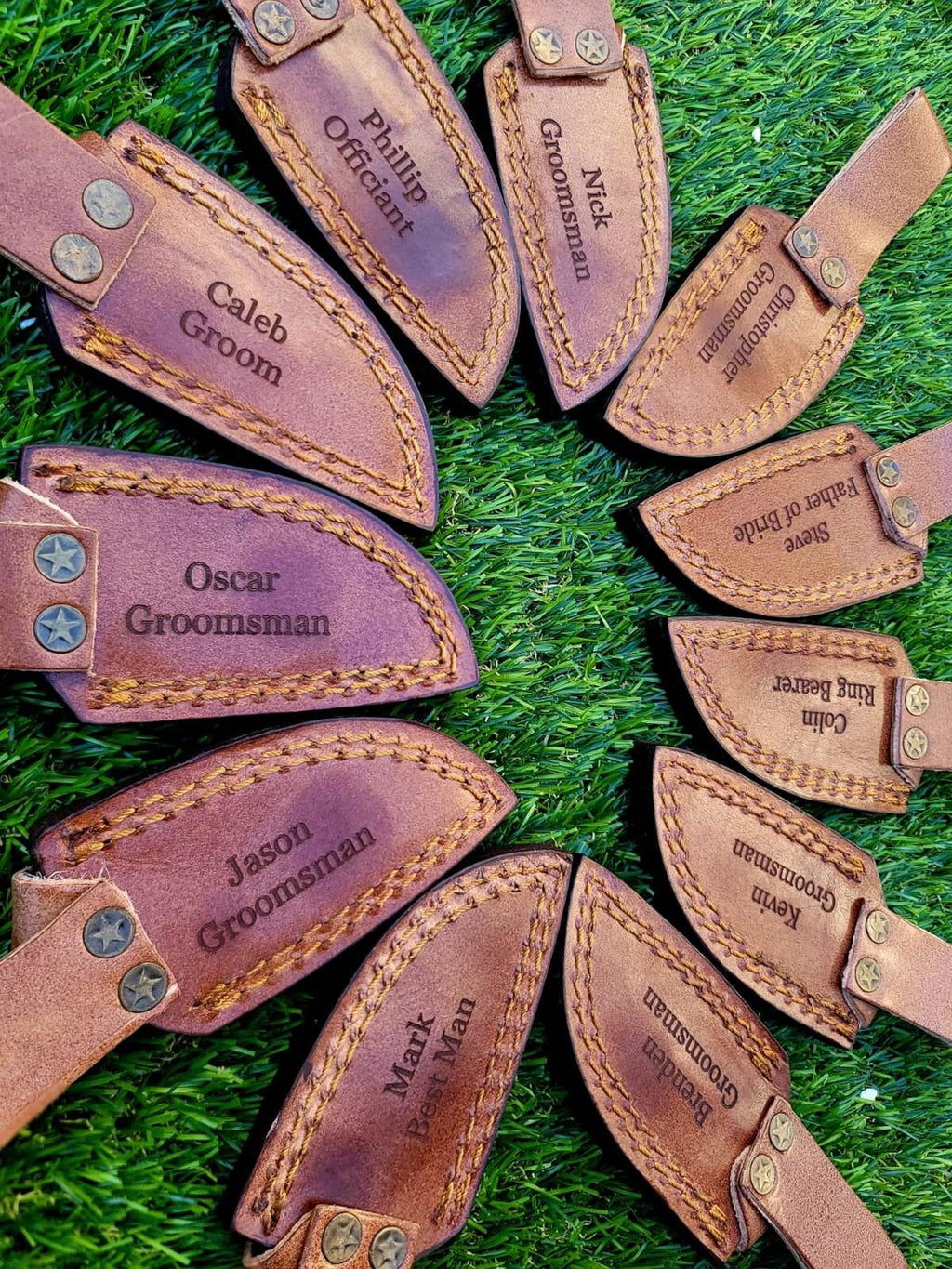 Personalized Set of 9 Groomsmen Damascus Steel Hunting Knife Handle Deer Antler