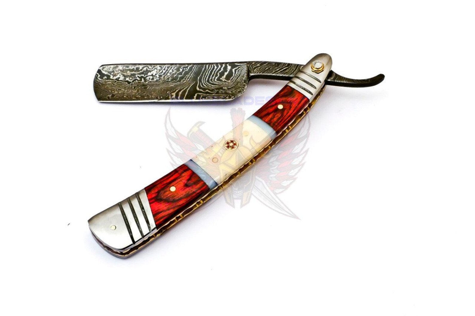 Personalized Damascus Folding Pocket Custom Blade Straight Razor very sharp with leather sheath- B-264