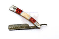Personalized Damascus Folding Pocket Custom Blade Straight Razor very sharp with leather sheath- B-264