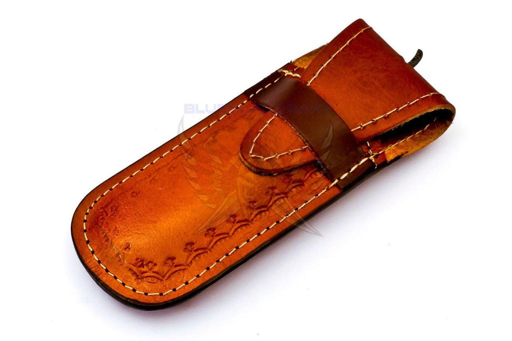 Personalized Damascus Folding Pocket Custom Blade Straight Razor very sharp with leather sheath