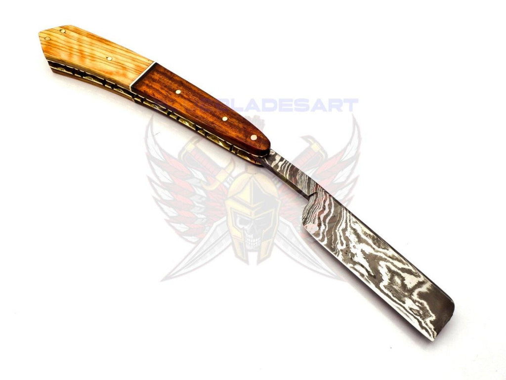 Personalized Damascus Folding Pocket Custom Blade Straight Razor very sharp with leather sheath- B-309