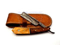Personalized Damascus Folding Pocket Custom Blade Straight Razor very sharp with leather sheath- B-309