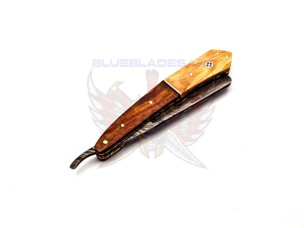 Personalized Damascus Folding Pocket Custom Blade Straight Razor very sharp with leather sheath- B-309