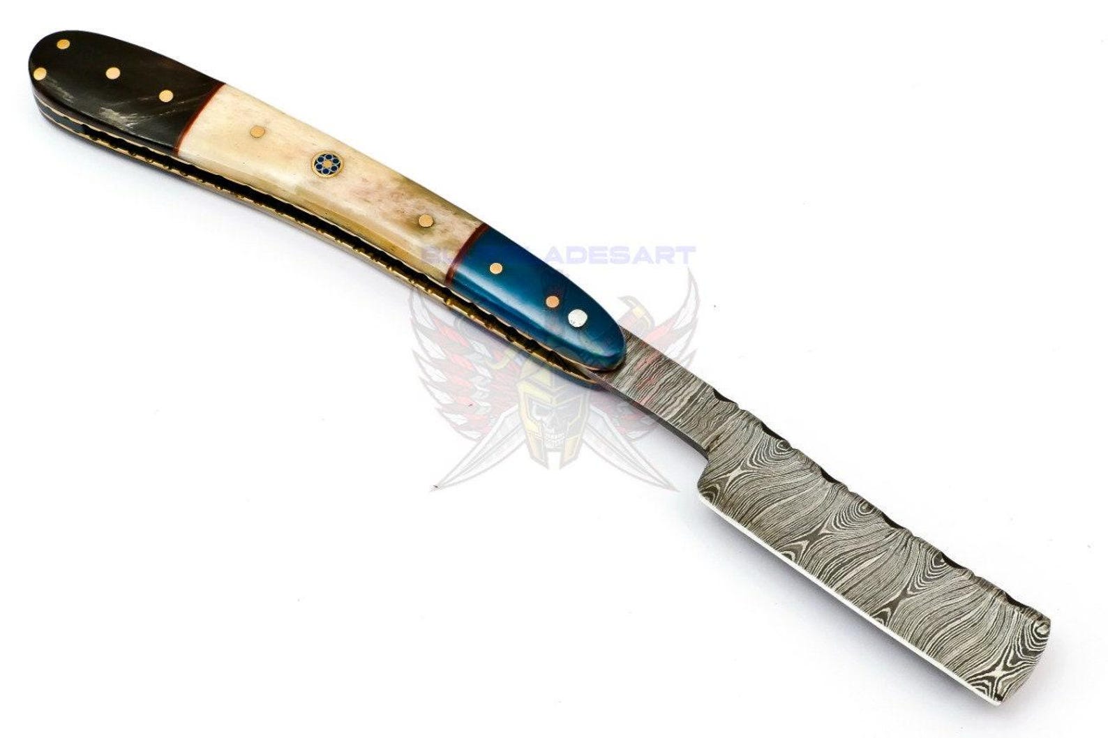 Personalized Damascus Folding Pocket Custom Blade Straight Razor very sharp with leather sheath