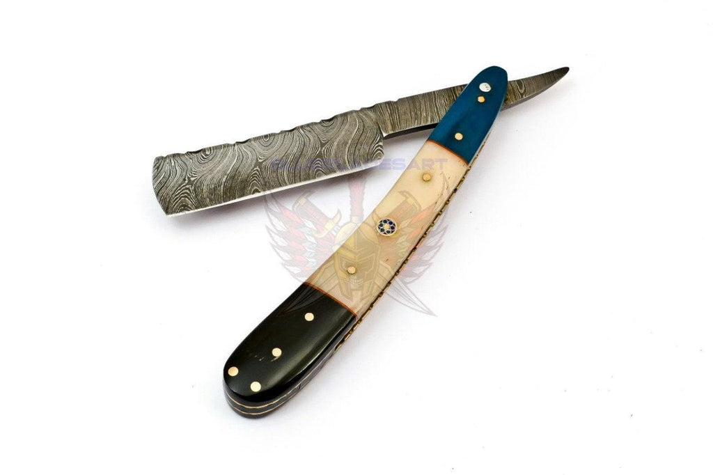 Personalized Damascus Folding Pocket Custom Blade Straight Razor very sharp with leather sheath