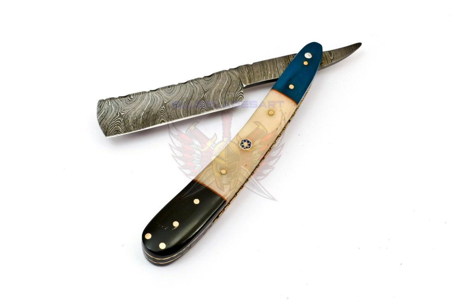 Personalized Damascus Folding Pocket Custom Blade Straight Razor very sharp with leather sheath