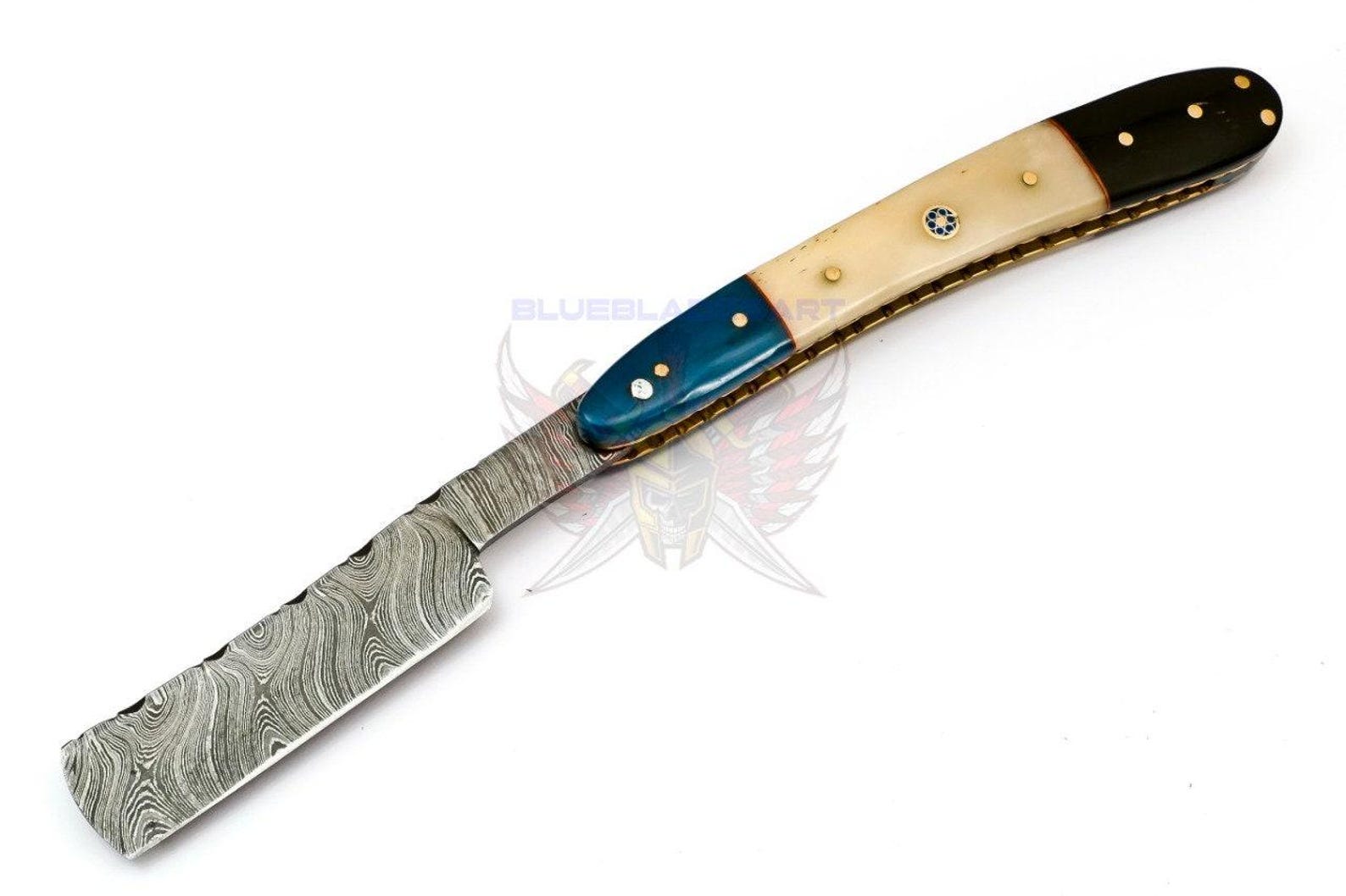Personalized Damascus Folding Pocket Custom Blade Straight Razor very sharp with leather sheath