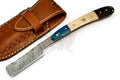 Personalized Damascus Folding Pocket Custom Blade Straight Razor very sharp with leather sheath