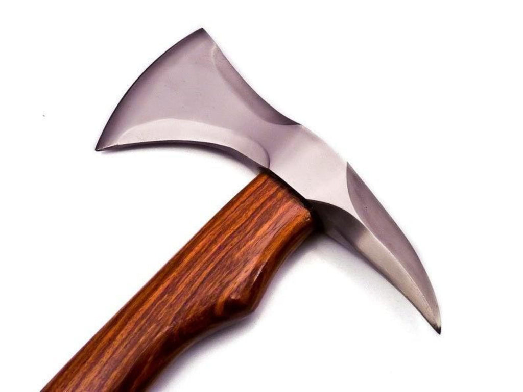17.5" Custom Forged Carbon Steel Hunting Axe Fixed Blade with Beautiful Design on it Handle Wood With Leather Sheath
