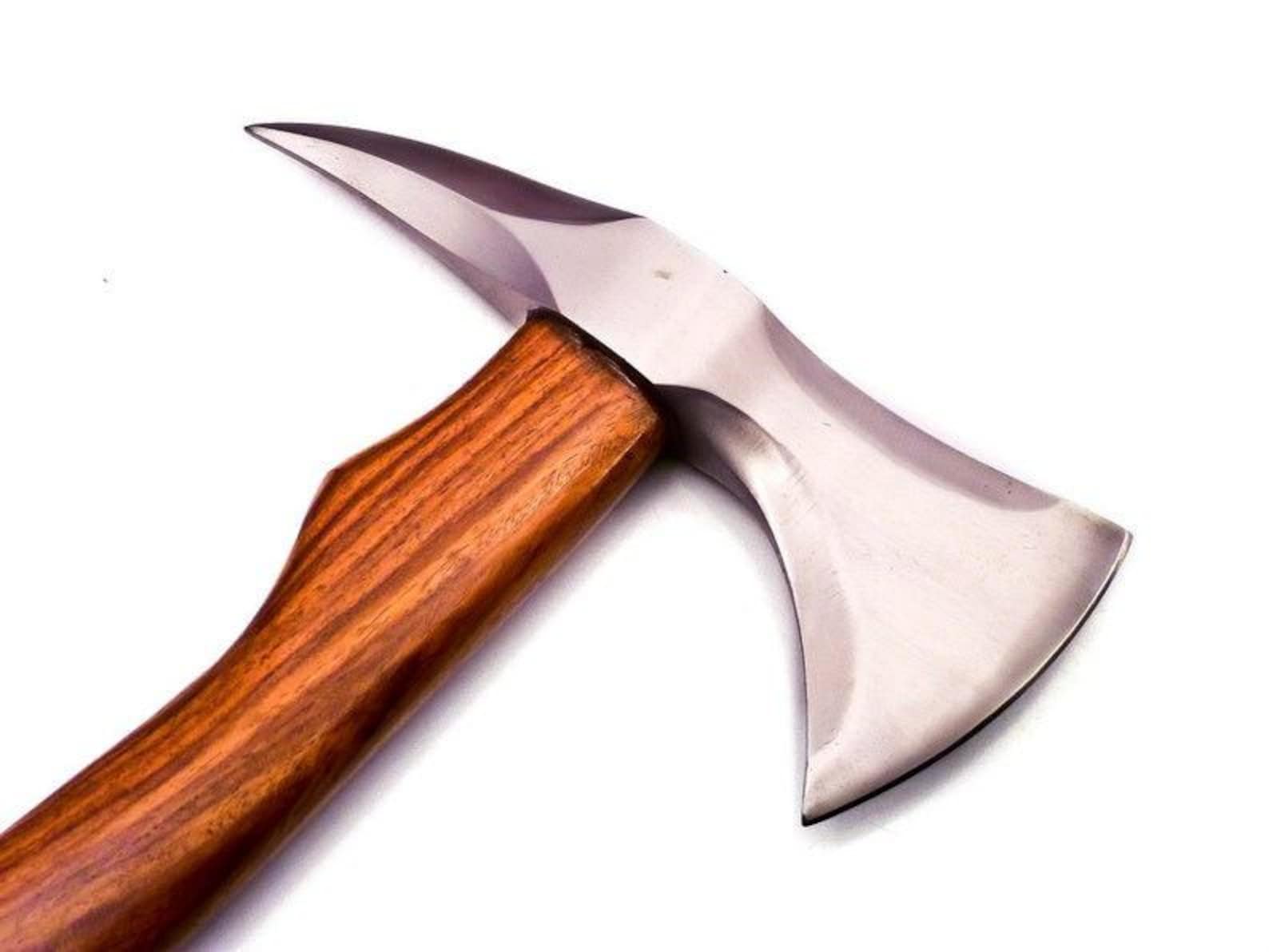 17.5" Custom Forged Carbon Steel Hunting Axe Fixed Blade with Beautiful Design on it Handle Wood With Leather Sheath