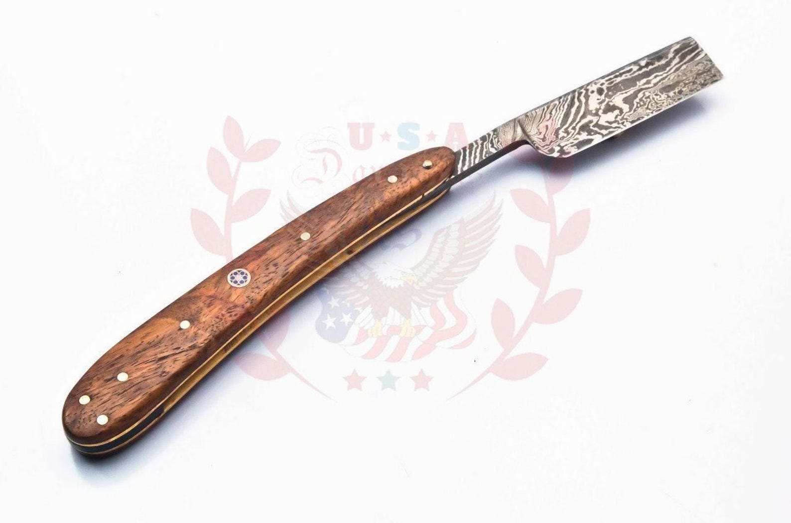 Personalized Damascus Folding Pocket Custom Blade Straight Razor very sharp with leather sheath