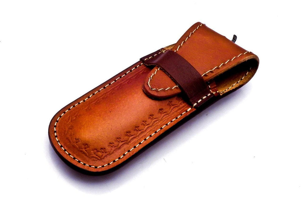 Personalized Damascus Folding Pocket Custom Blade Straight Razor very sharp with leather sheath