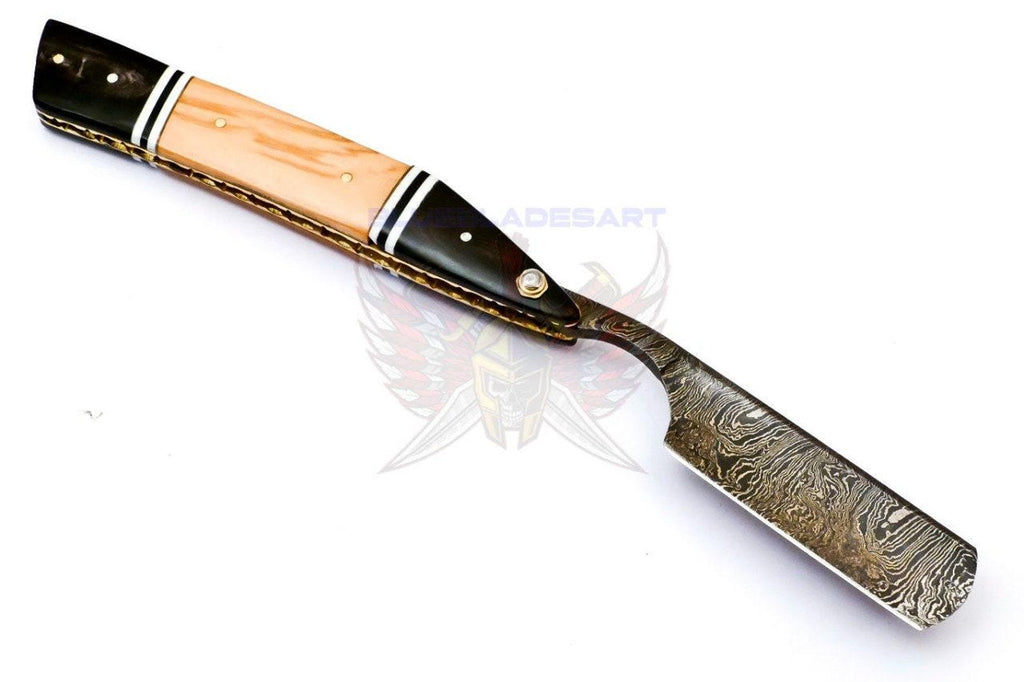 Personalized Damascus Folding Pocket Custom Blade Straight Razor very sharp with leather sheath