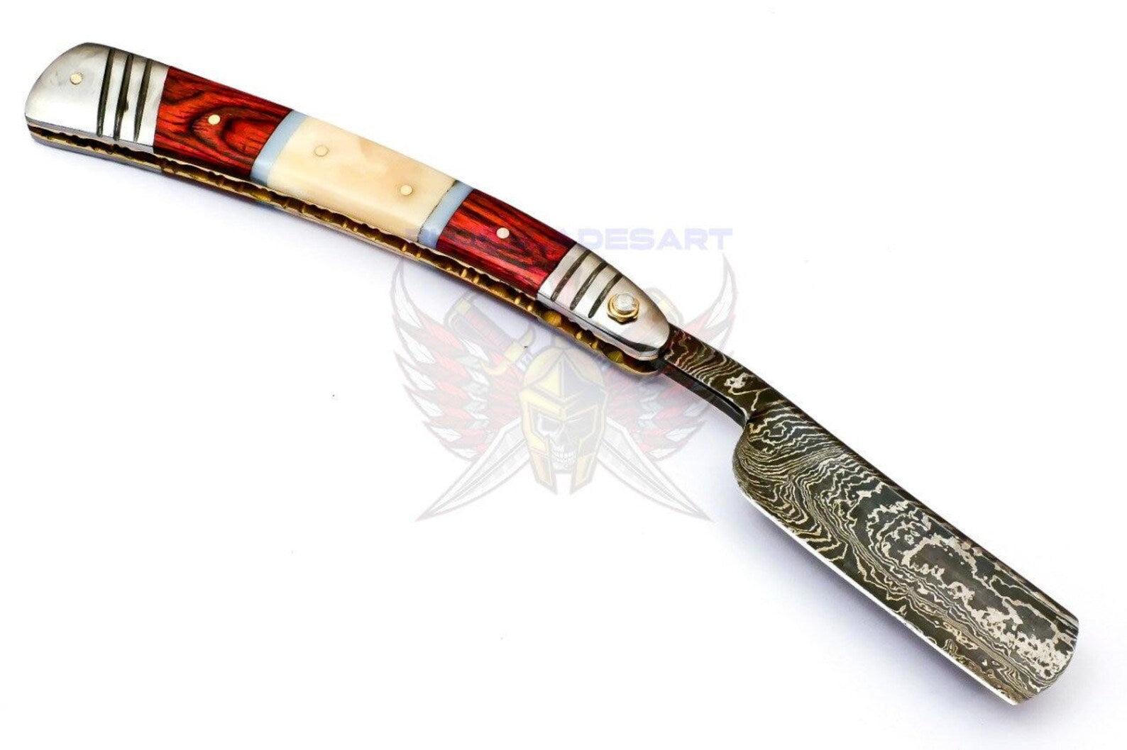 Personalized Damascus Folding Pocket Custom Blade Straight Razor very sharp with leather sheath- B-264