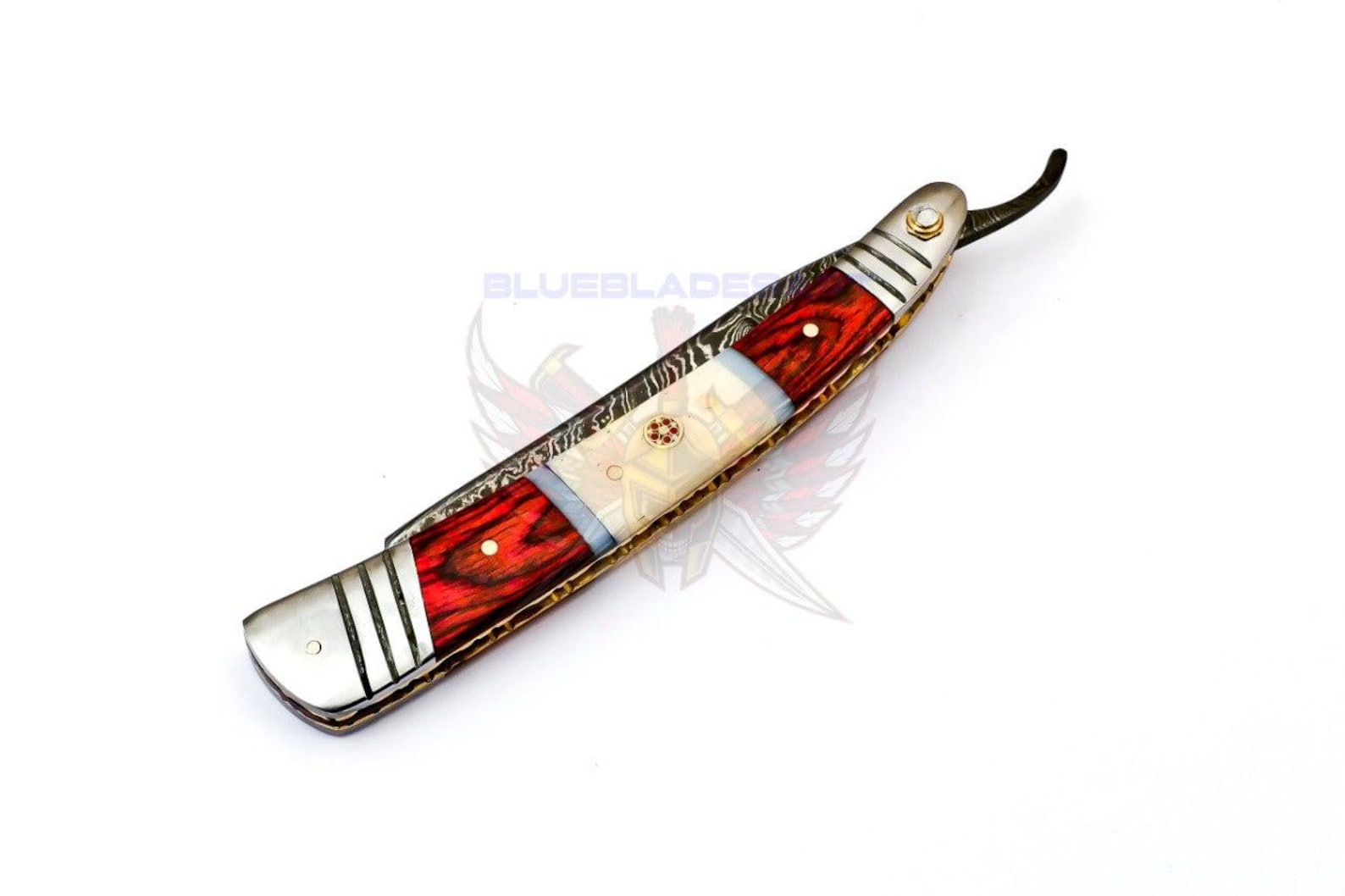 Personalized Damascus Folding Pocket Custom Blade Straight Razor very sharp with leather sheath- B-264