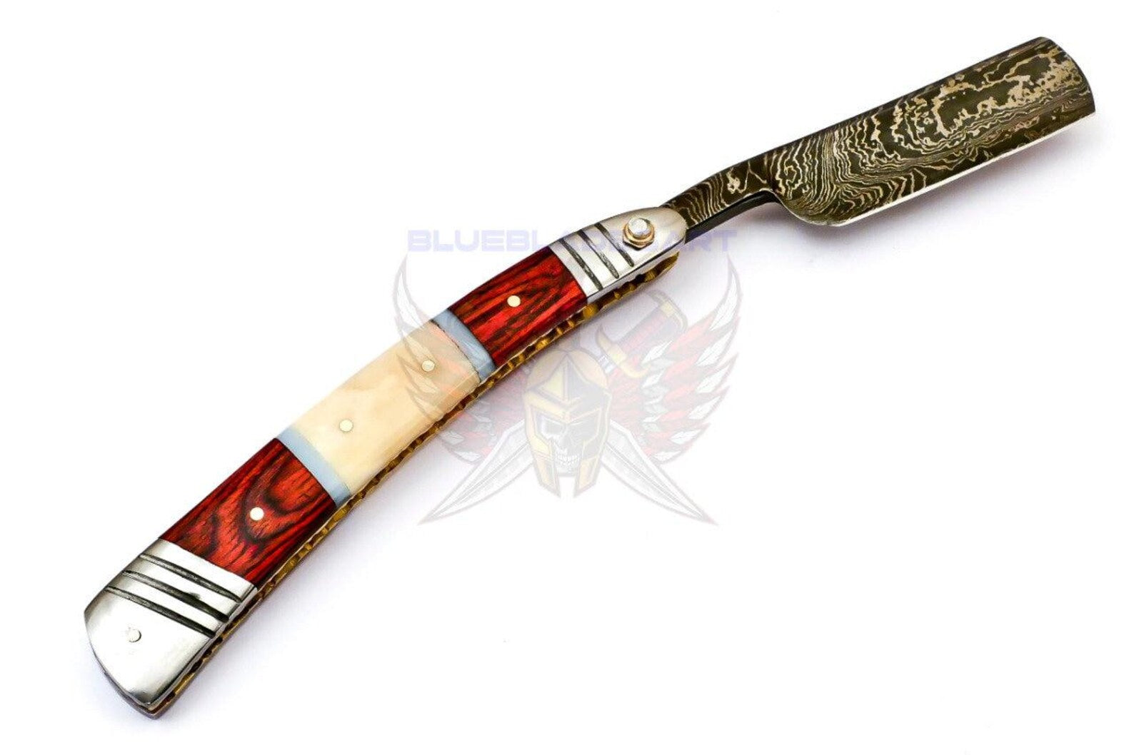 Personalized Damascus Folding Pocket Custom Blade Straight Razor very sharp with leather sheath- B-264