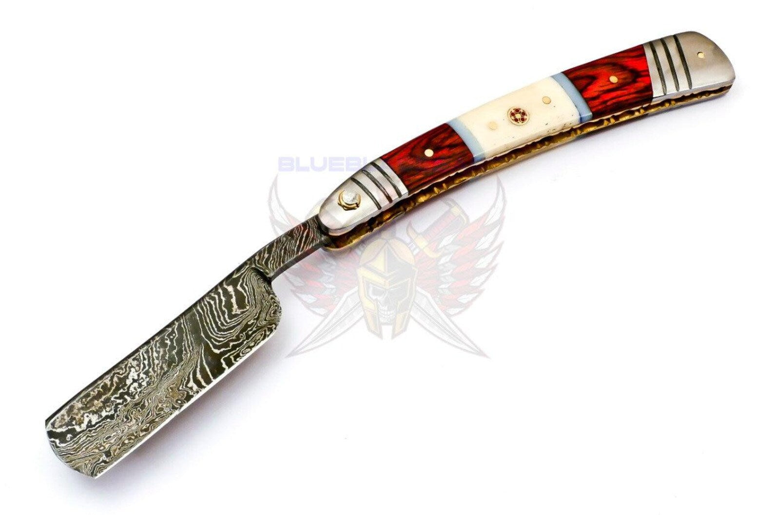 Personalized Damascus Folding Pocket Custom Blade Straight Razor very sharp with leather sheath- B-264