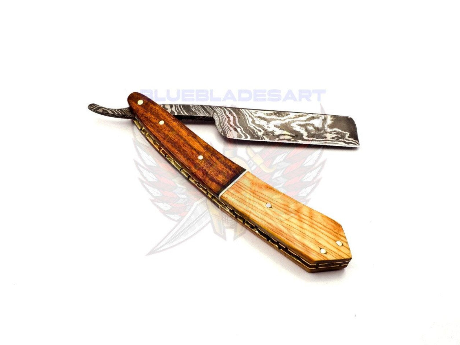 Personalized Damascus Folding Pocket Custom Blade Straight Razor very sharp with leather sheath- B-309