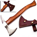 17.5" Custom Forged Carbon Steel Hunting Axe Fixed Blade with Beautiful Design on it Handle Wood With Leather Sheath