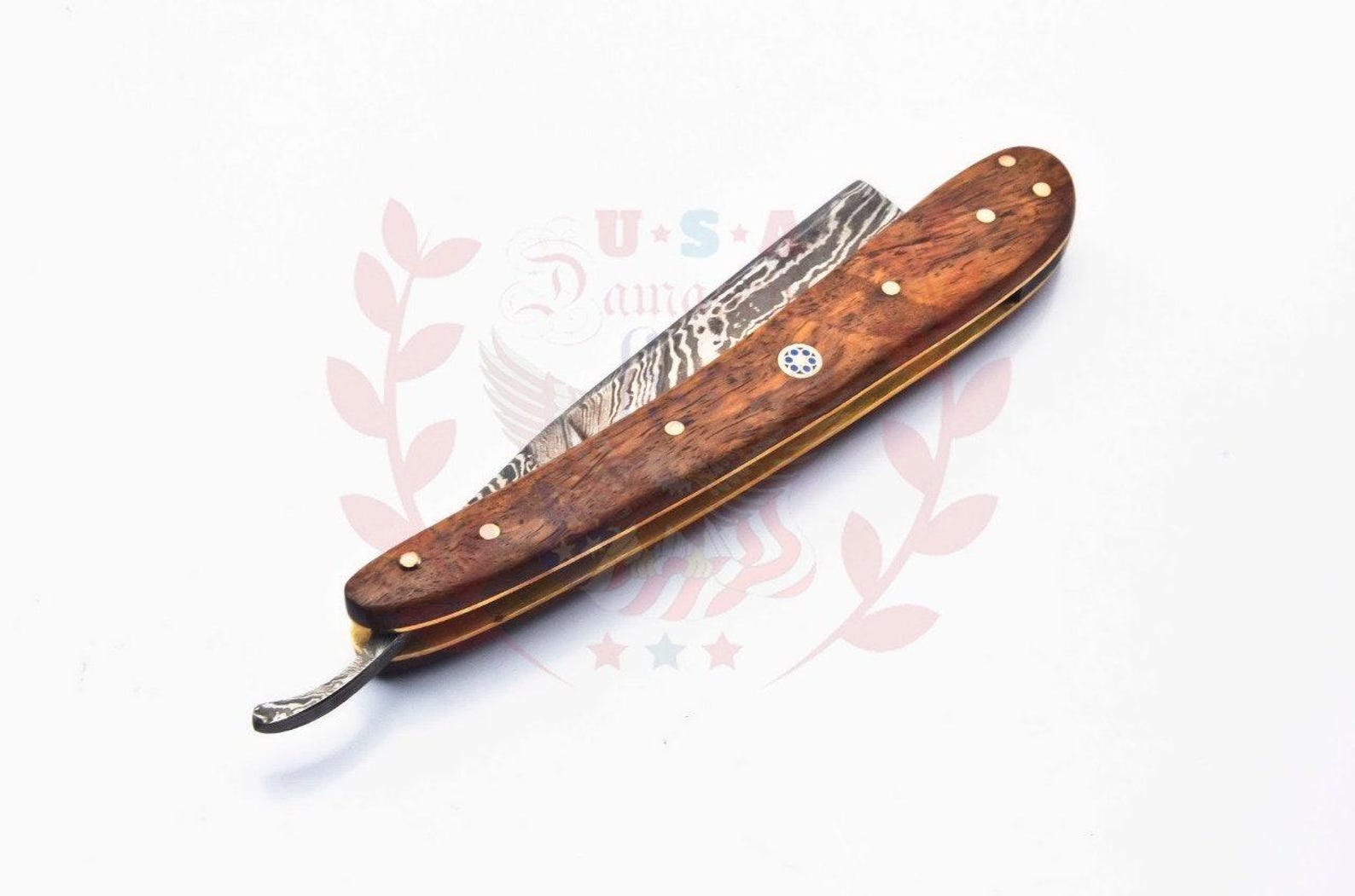 Personalized Damascus Folding Pocket Custom Blade Straight Razor very sharp with leather sheath