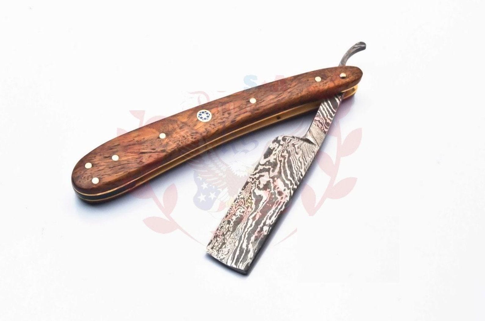 Personalized Damascus Folding Pocket Custom Blade Straight Razor very sharp with leather sheath