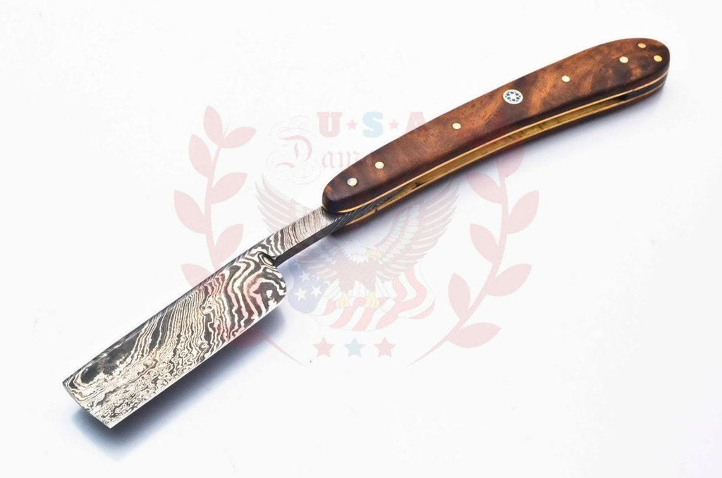 Personalized Damascus Folding Pocket Custom Blade Straight Razor very sharp with leather sheath