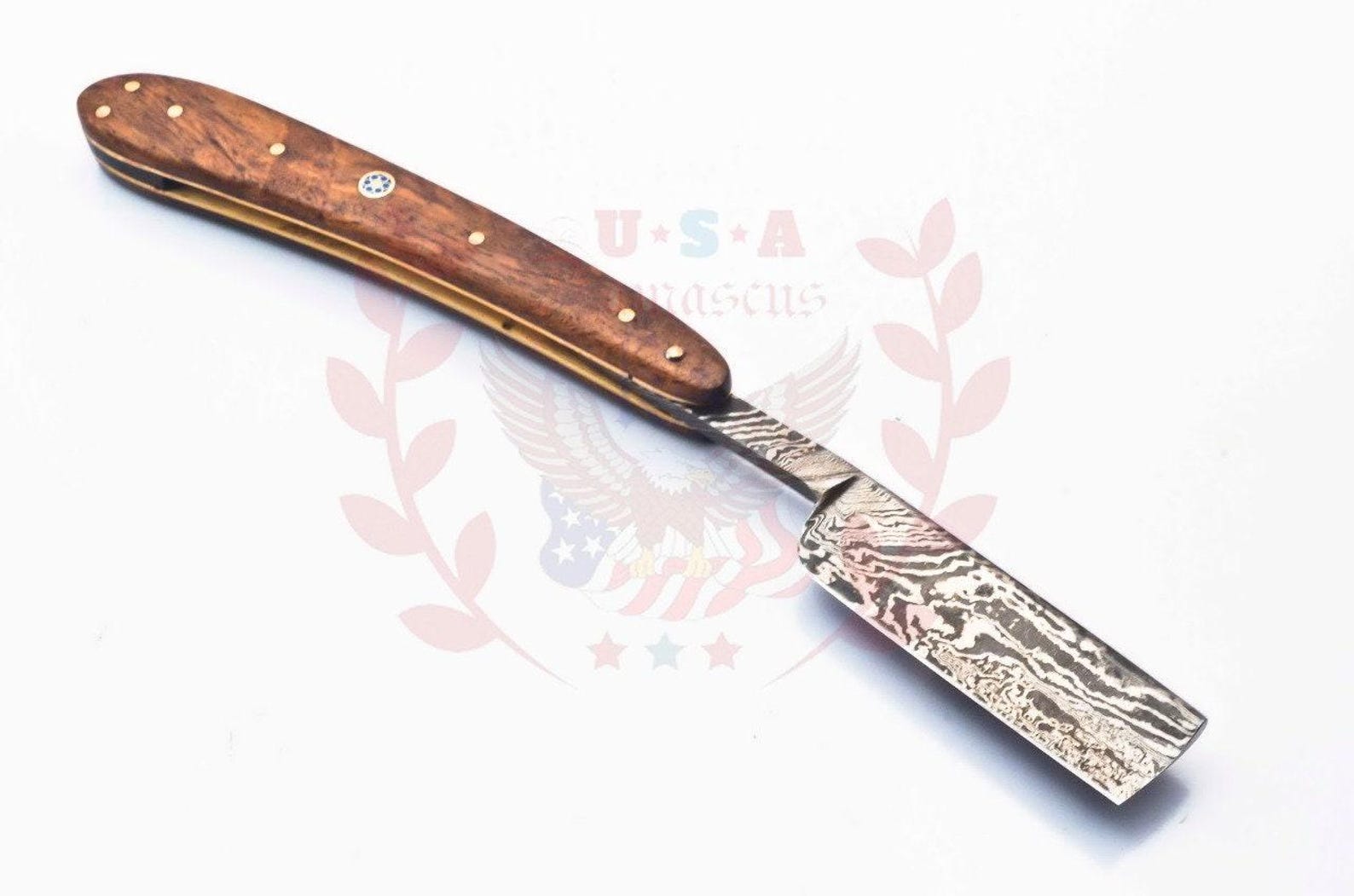 Personalized Damascus Folding Pocket Custom Blade Straight Razor very sharp with leather sheath