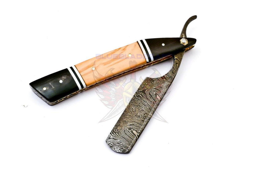 Personalized Damascus Folding Pocket Custom Blade Straight Razor very sharp with leather sheath