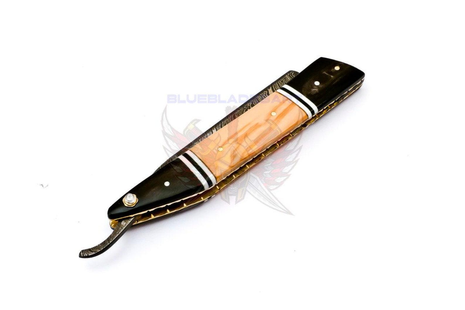 Personalized Damascus Folding Pocket Custom Blade Straight Razor very sharp with leather sheath