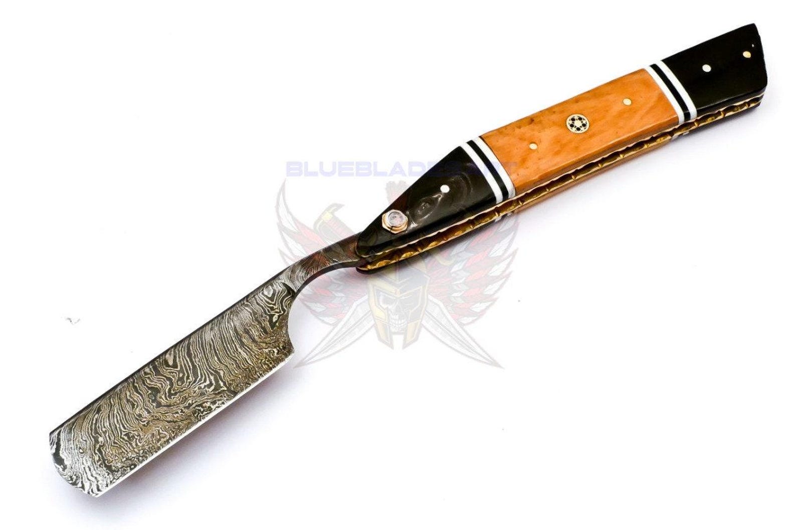 Personalized Damascus Folding Pocket Custom Blade Straight Razor very sharp with leather sheath