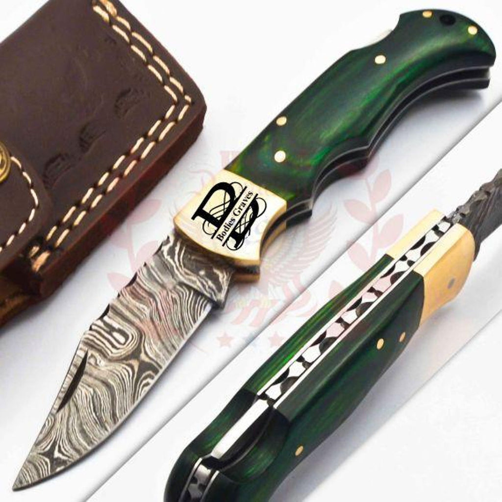Handmade Damascus Pocket Knife Folding Knife comes with a knife sharpener, Gift For Groomsmen, Wedding Gift knife, Gift for Groom