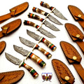 Personalized Set of 8 Groomsmen Damascus Steel Hunting Knife Handle Deer Antler