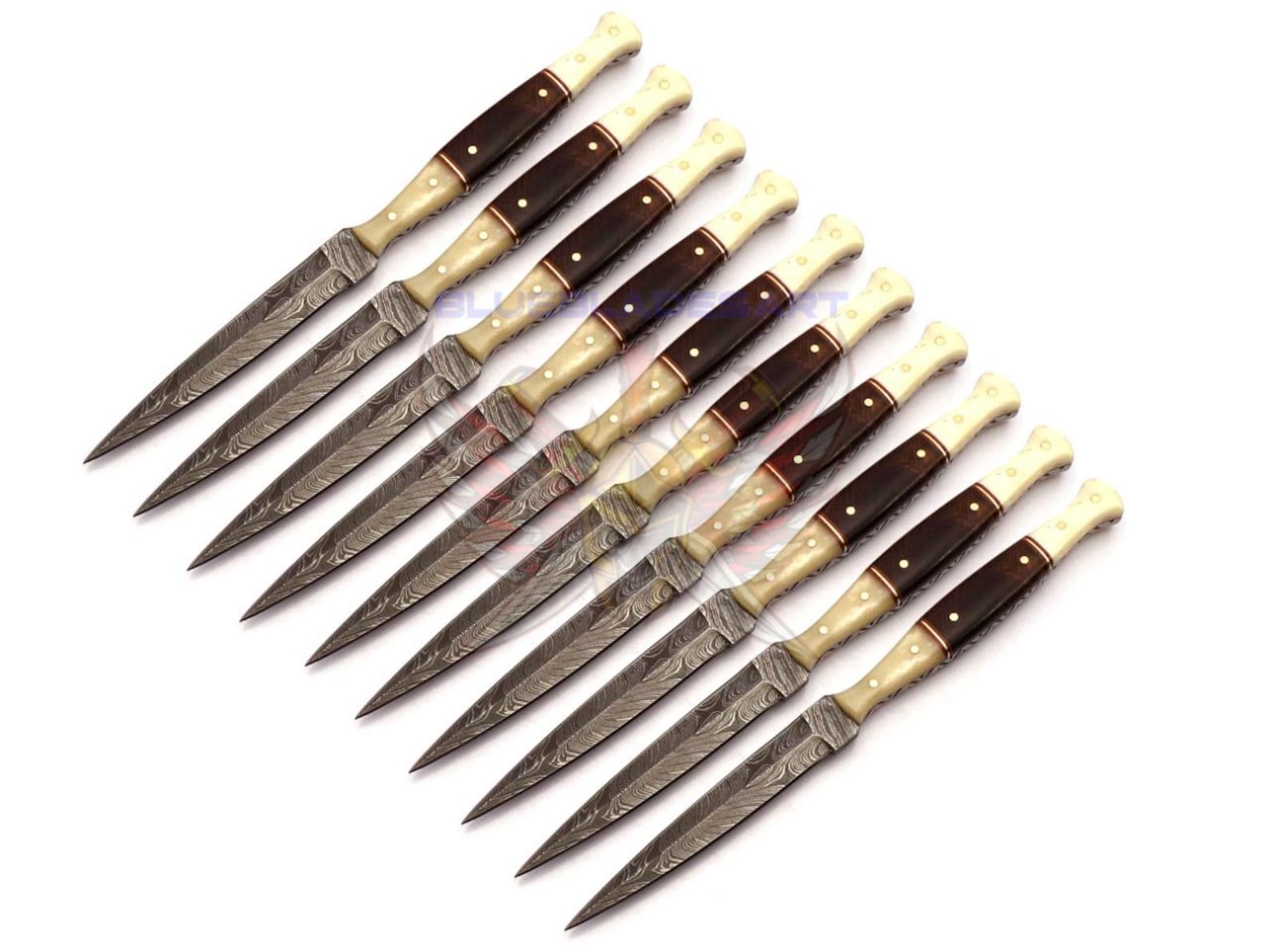 Personalized Set for Groomsmen Damascus Steel Hunting knife boot knife Handle made of Wood and Bone Weeding Gift
