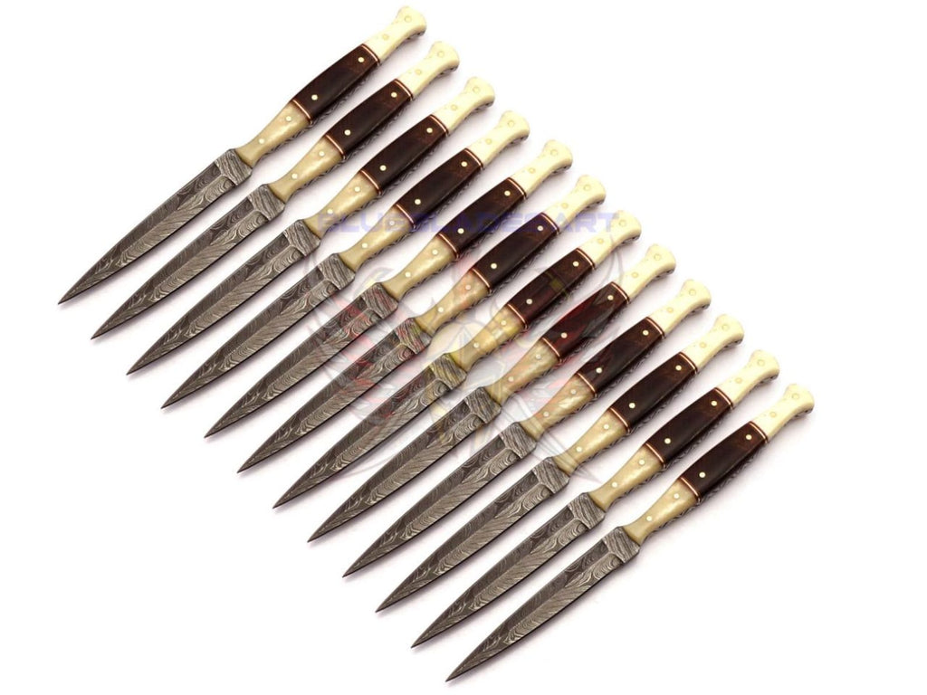 Personalized Set for Groomsmen Damascus Steel Hunting knife boot knife Handle made of Wood and Bone Weeding Gift