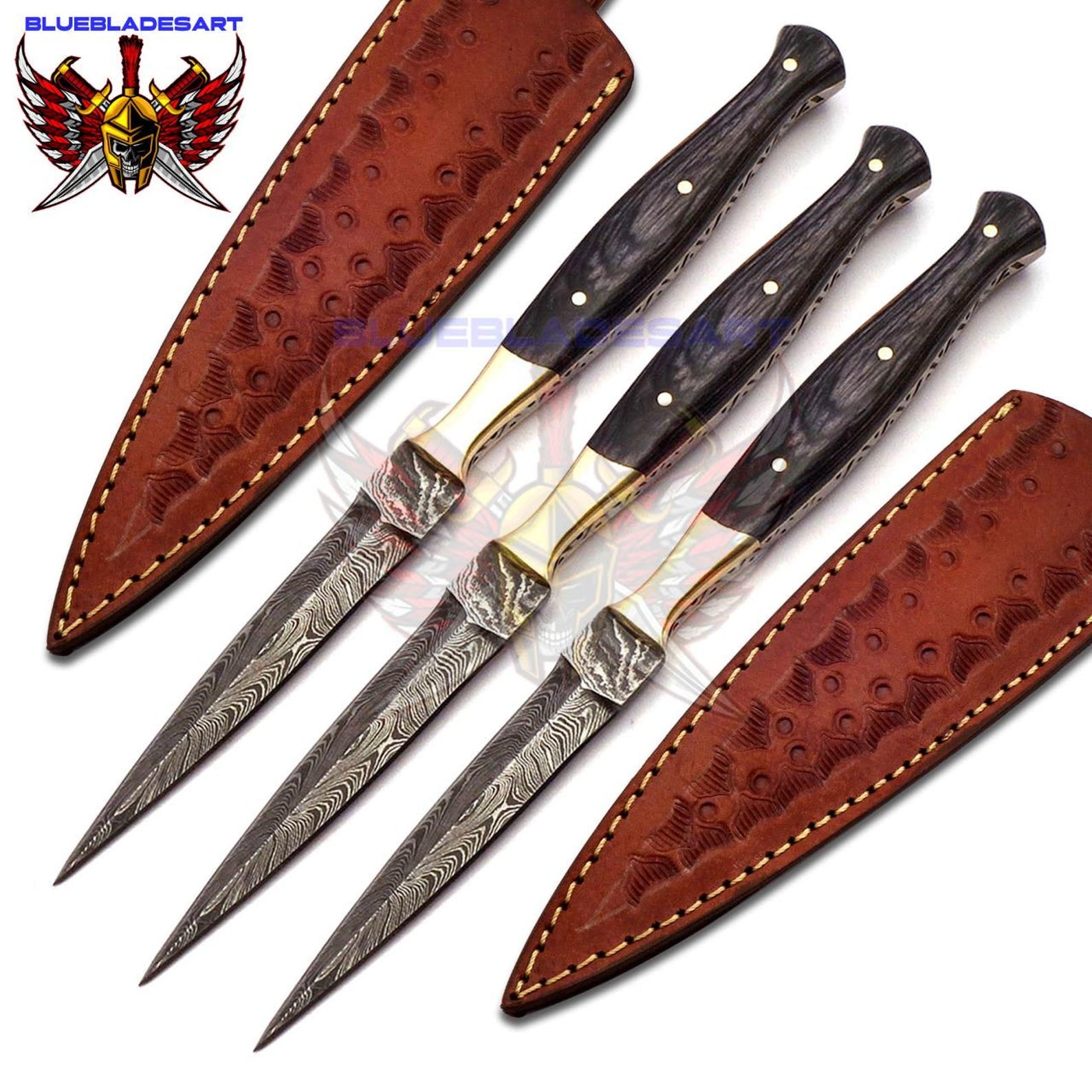 Personalized Set for Groomsmen Damascus Steel Hunting knife boot knife Handle made of Wood Weeding Gift