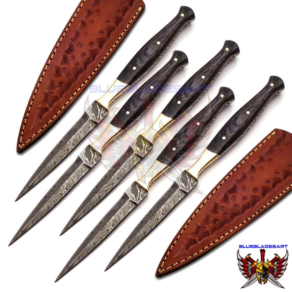 Personalized Set for Groomsmen Damascus Steel Hunting knife boot knife Handle made of Wood Weeding Gift