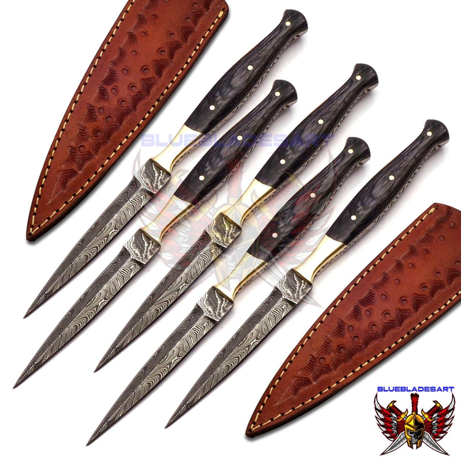 Personalized Set for Groomsmen Damascus Steel Hunting knife boot knife Handle made of Wood Weeding Gift
