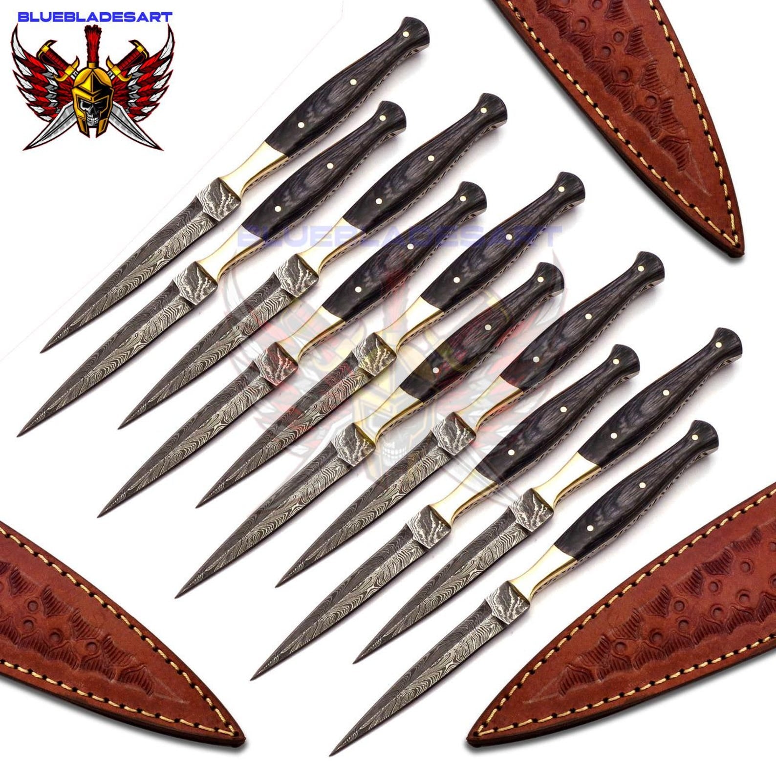 Personalized Set for Groomsmen Damascus Steel Hunting knife boot knife Handle made of Wood Weeding Gift