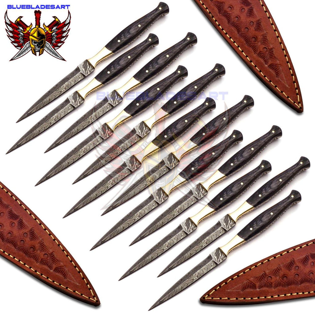 Personalized Set for Groomsmen Damascus Steel Hunting knife boot knife Handle made of Wood Weeding Gift