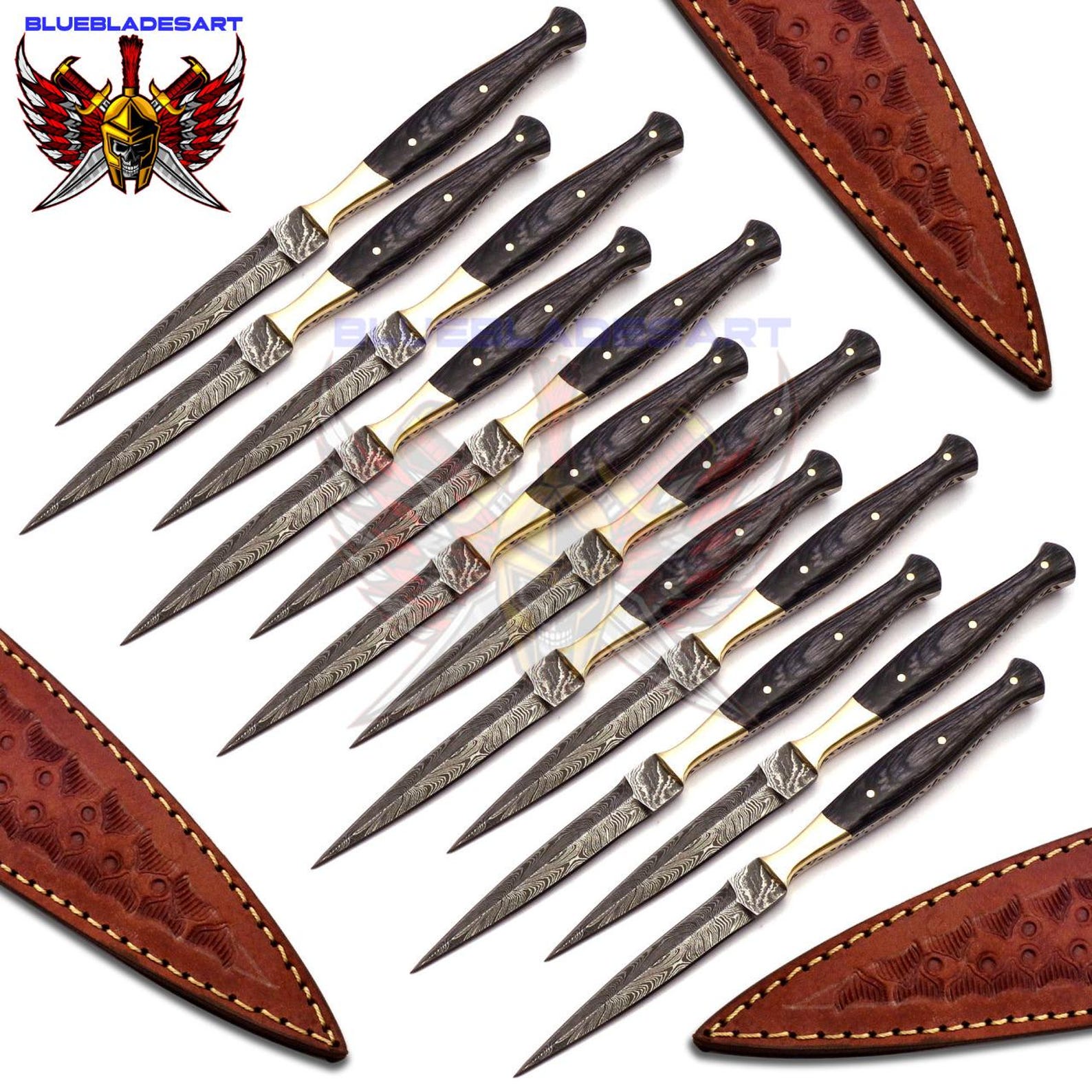 Personalized Set for Groomsmen Damascus Steel Hunting knife boot knife Handle made of Wood Weeding Gift
