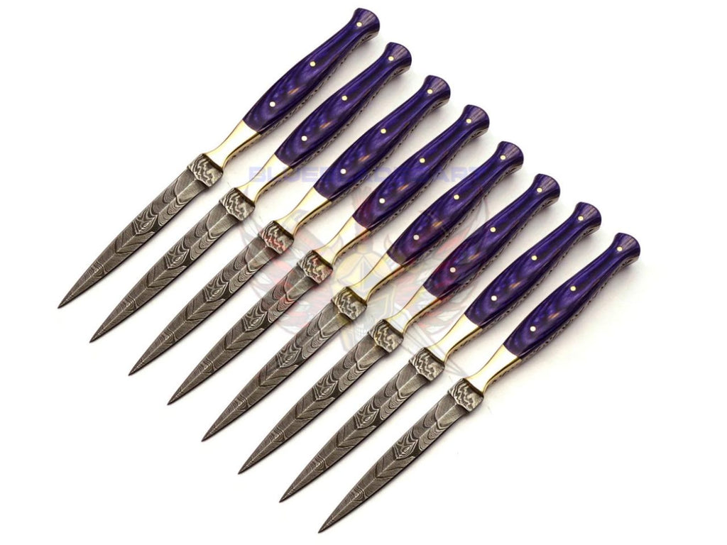 Personalized Set for Groomsmen Damascus Steel Hunting knife boot knife Handle made of Wood Weeding Gift