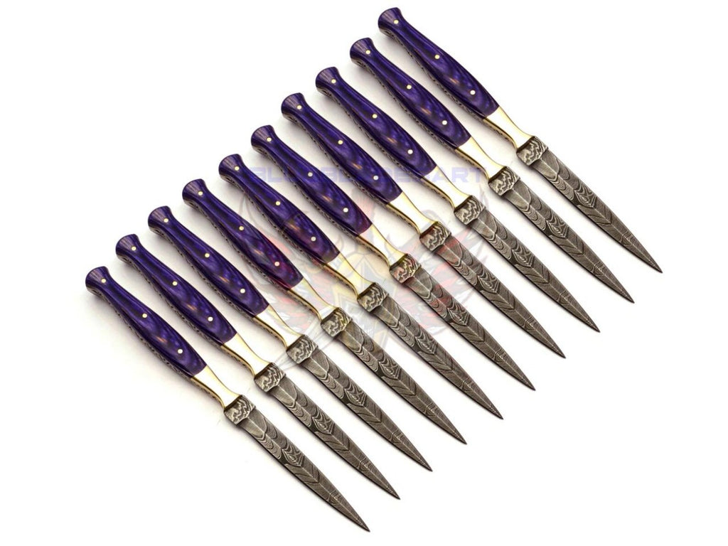 Personalized Set for Groomsmen Damascus Steel Hunting knife boot knife Handle made of Wood Weeding Gift