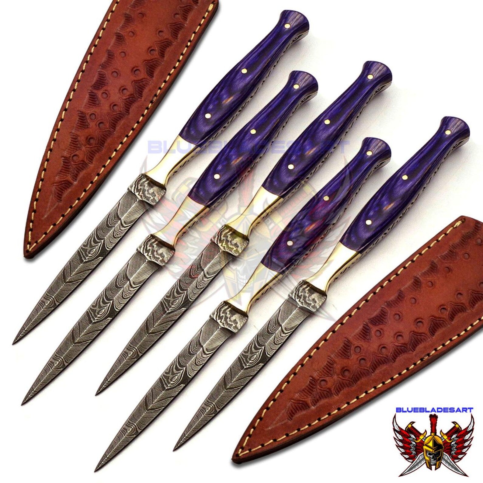 Personalized Set for Groomsmen Damascus Steel Hunting knife boot knife Handle made of Wood Weeding Gift