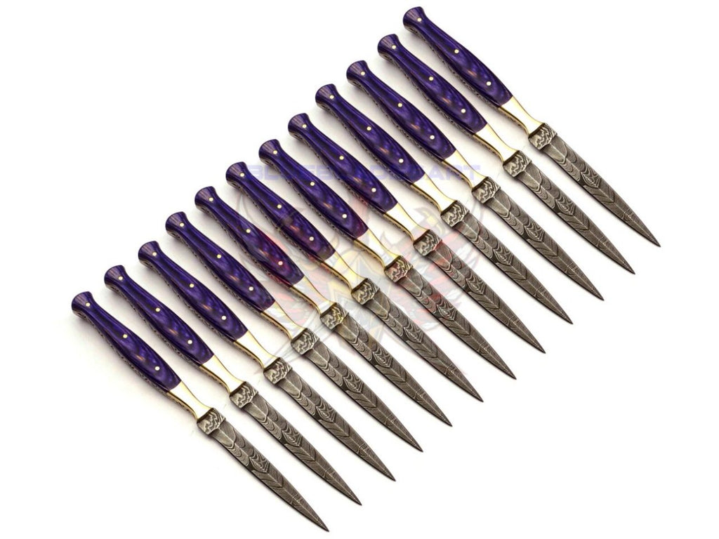 Personalized Set for Groomsmen Damascus Steel Hunting knife boot knife Handle made of Wood Weeding Gift