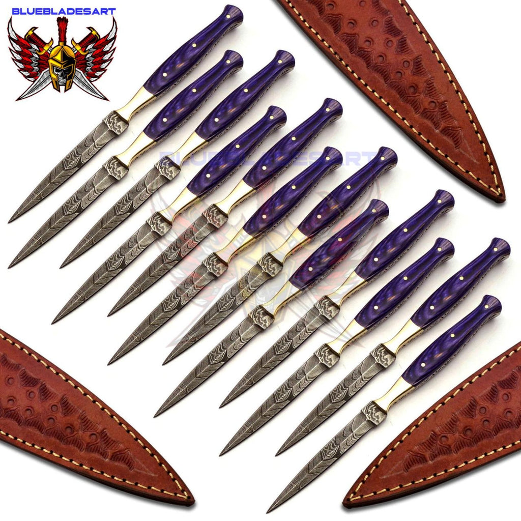 Personalized Set for Groomsmen Damascus Steel Hunting knife boot knife Handle made of Wood Weeding Gift