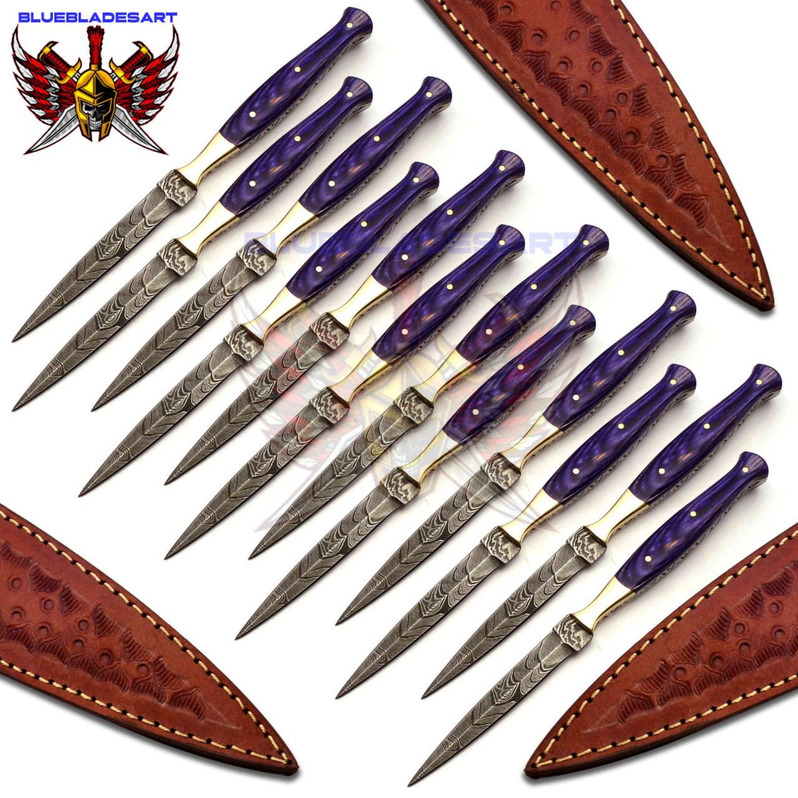 Personalized Set for Groomsmen Damascus Steel Hunting knife boot knife Handle made of Wood Weeding Gift