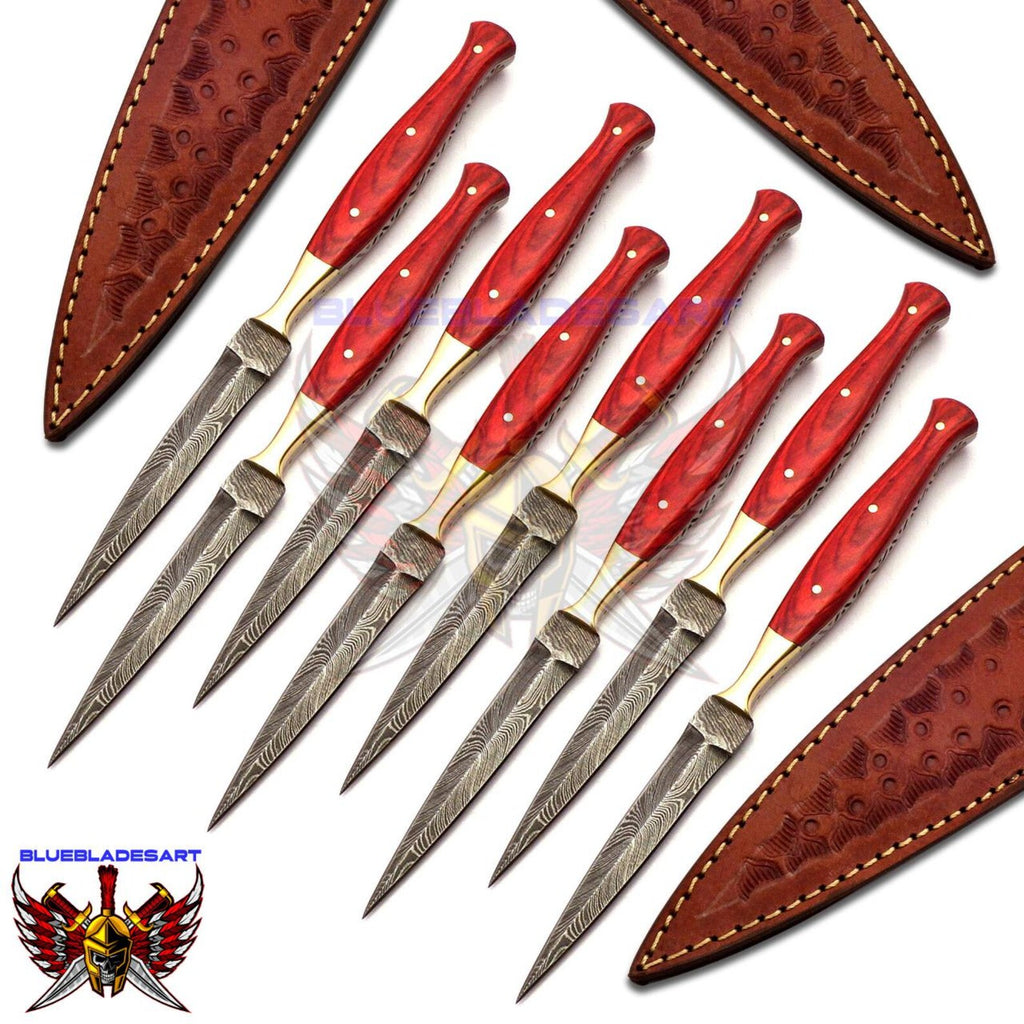 Personalized Set for Groomsmen Damascus Steel Hunting knife boot knife Handle made of Wood Weeding Gift