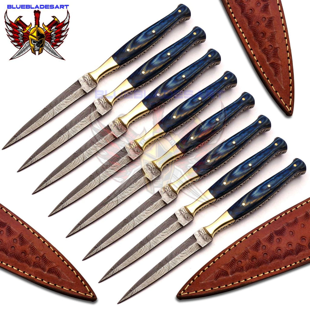 Personalized Set for Groomsmen Damascus Steel Hunting knife boot knife Handle made of Wood Weeding Gift