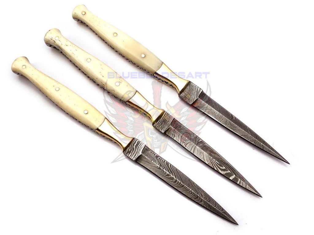 Personalized Set for Groomsmen Damascus Steel Hunting knife boot knife Handle made of Bone Weeding Gift